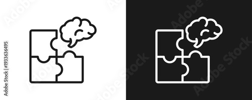 Creative Thinking Icon Set Outline In White And Black Background