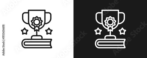 Learning Achievement Icon Set Outline In White And Black Background