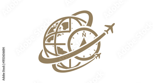 Global Travel Compass and Airplane Logo Design.