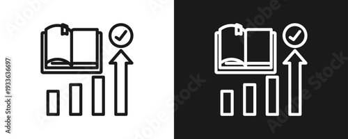 Learning Progress Icon Set Outline In White And Black Background