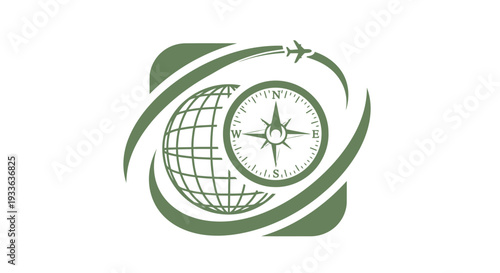 Global Travel Compass and Airplane Logo Design.