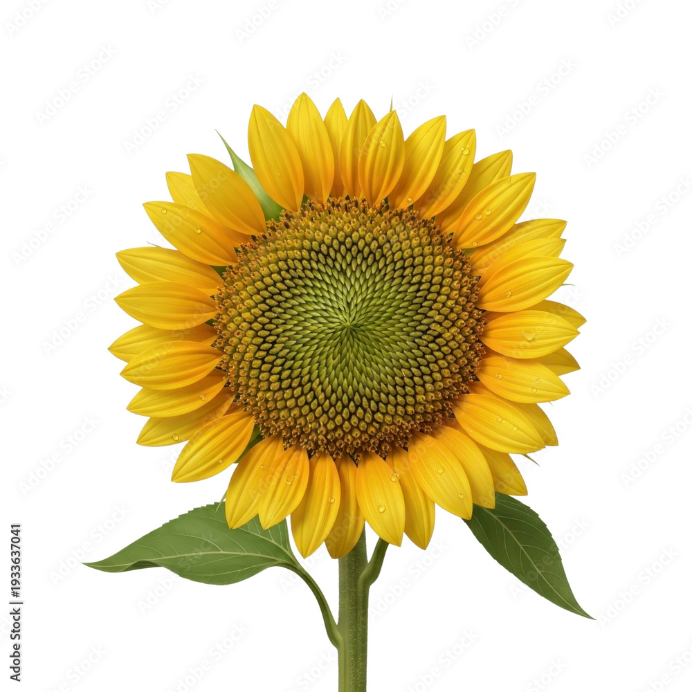 Fototapeta premium Sunflower with water droplets isolated on white background