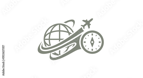Global Travel and Exploration Icon with Airplane and Compass.