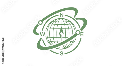 Global Compass Navigation Symbol with Cardinal Directions.