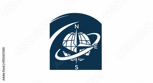 Global Compass Navigation Symbol with Swirling Lines.