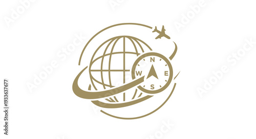 Global Travel Compass and Airplane Emblem.