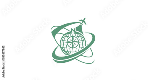 Global Travel and Transportation Logo with Airplane and Compass.