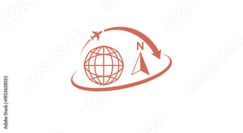 Global Travel and Navigation Icon with Airplane and Compass.