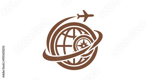 Global Travel and Exploration Logo with Airplane and Compass.