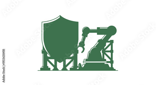 Industrial Robot Arm and Shield Symbolizing Security.