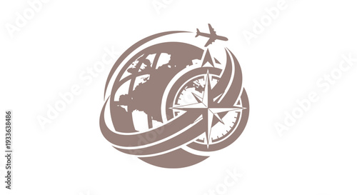 Global Travel and Exploration Logo with Airplane and Compass.
