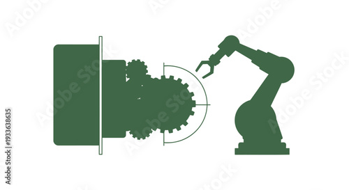 Industrial Robot Arm Assembling Gears in Manufacturing Process.