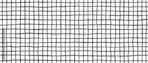 Seamless hand drawn square grid pattern. Repeated doodled checkered background. Sketched thin checker paper texture. Lined planer page wallpaper. Pen drawn journal sheet notebook template. Vector 