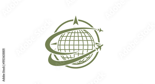 Global Travel and Transportation Logo with Airplane and Globe.