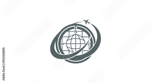 Global Travel and Transportation Logo with Airplane and Globe.