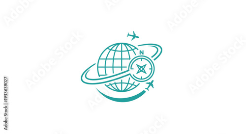 Global Travel and Exploration Logo with Airplanes and Compass.