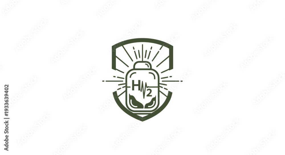 Obraz premium Hydrogen H2 molecule symbol inside a shield emblem.