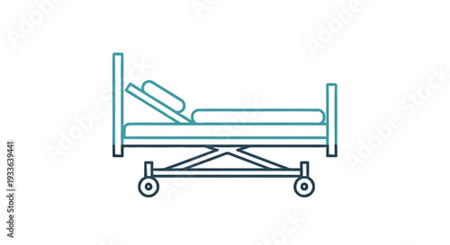 Hospital Bed Icon with Adjustable Headrest and Wheels.