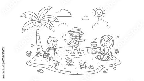 Children Playing on Beach.
