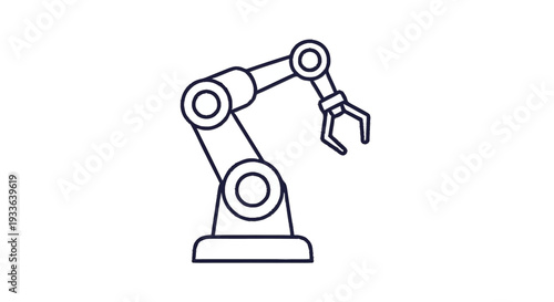 Industrial Robotic Arm Line Art Icon.
