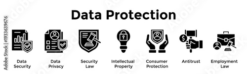 Data Protection Banner Web Icon Vector Illustration Concept For Data Security, Data Privacy, Security Law, Intellectual Property, Consumer Protection, Antitrust, Employment Law