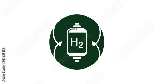 Hydrogen storage tank with circular arrows symbol.