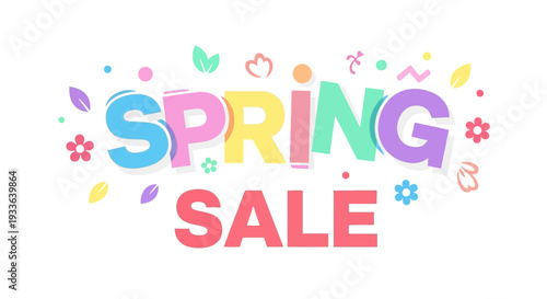 Vibrant Spring Sale Banner with Colorful Letters and Decorative Elements