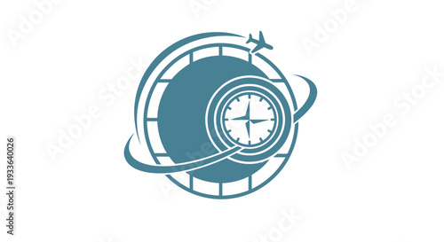 Global Travel Time Management Airplane Clock Icon.