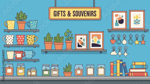Souvenir Shop Interior with Various Gifts and Decorations.