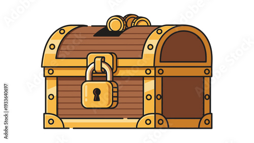 Brown Wooden Treasure Chest Illustration.