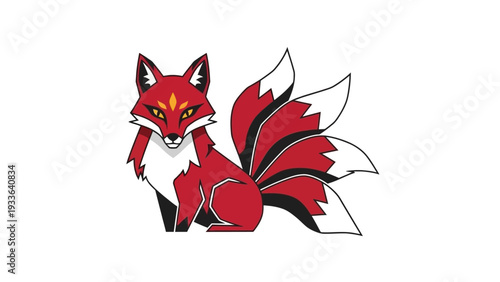 Red Cartoon Fox Illustration Sitting.