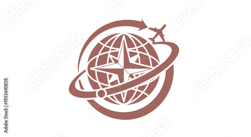 Global Travel Compass Icon with Airplane and Orbiting Ring.