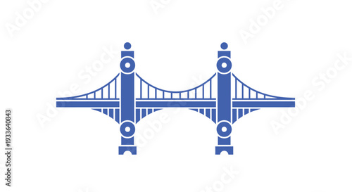 Iconic Suspension Bridge Structure Silhouette Blue.