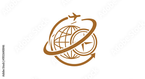 Global Travel and Tourism Compass Icon with Airplane.
