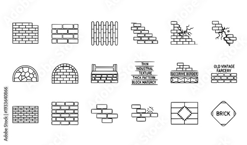 Brick Wall Line Icons Set Editable Stroke Simple Masonry Outline Collection on White Background