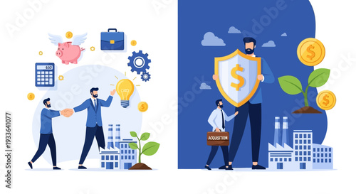 Financial Professionals Collaborating with Growth Elements and Protection