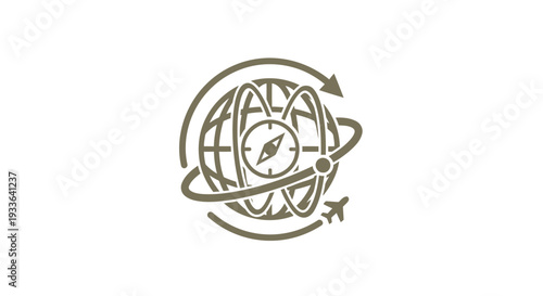 Global Travel Compass Navigation Airplane Icon Symbol.