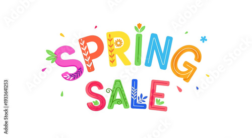 Vibrant Spring Sale Illustration Featuring Colorful Typography and Decorative Elements