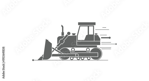 Illustration of a powerful bulldozer moving forward with speed lines.