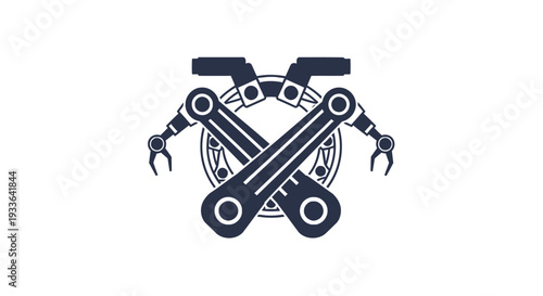 Industrial Robotic Arms Crossed Symbolizing Automation and Manufacturing.