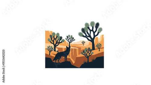 Deer in Desert Landscape Scene.