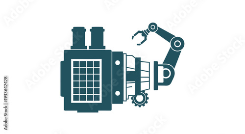 Industrial Robotic Arm Attached to Manufacturing Machine.