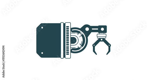 Industrial robotic arm with gripper attached to machinery.