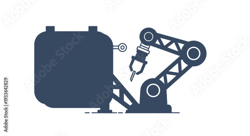 Industrial Robotic Arm Working on Large Machine Component.