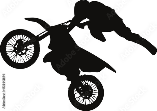 PrintBlack Silhouette of Motocross Rider Performing an Extreme Mid Air Jump Stunt for Dirt Bike Racing and Motorsport,