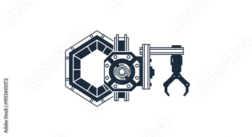 Industrial robotic arm with hexagonal mechanical component.