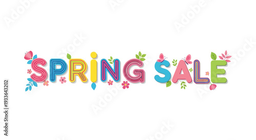 Colorful Spring Sale banner with floral decorations and vibrant lettering displayed prominently