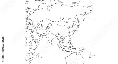 Detailed outline map showing the continents of Europe, Africa, Asia, and Australia with national borders on a clean white background.