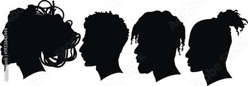 PrintBlack Silhouettes of Men Profile Head Shots with Various Trendy Hairstyles for Barber Shop Grooming and Haircare Concepts,