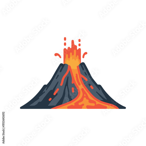 Illustration of a Volcano Erupting with Lava Flow.